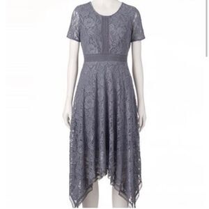 LC Lauren Conrad Womens Gray Asymmetric Round Neck Fit And Flare Dress - Size 14